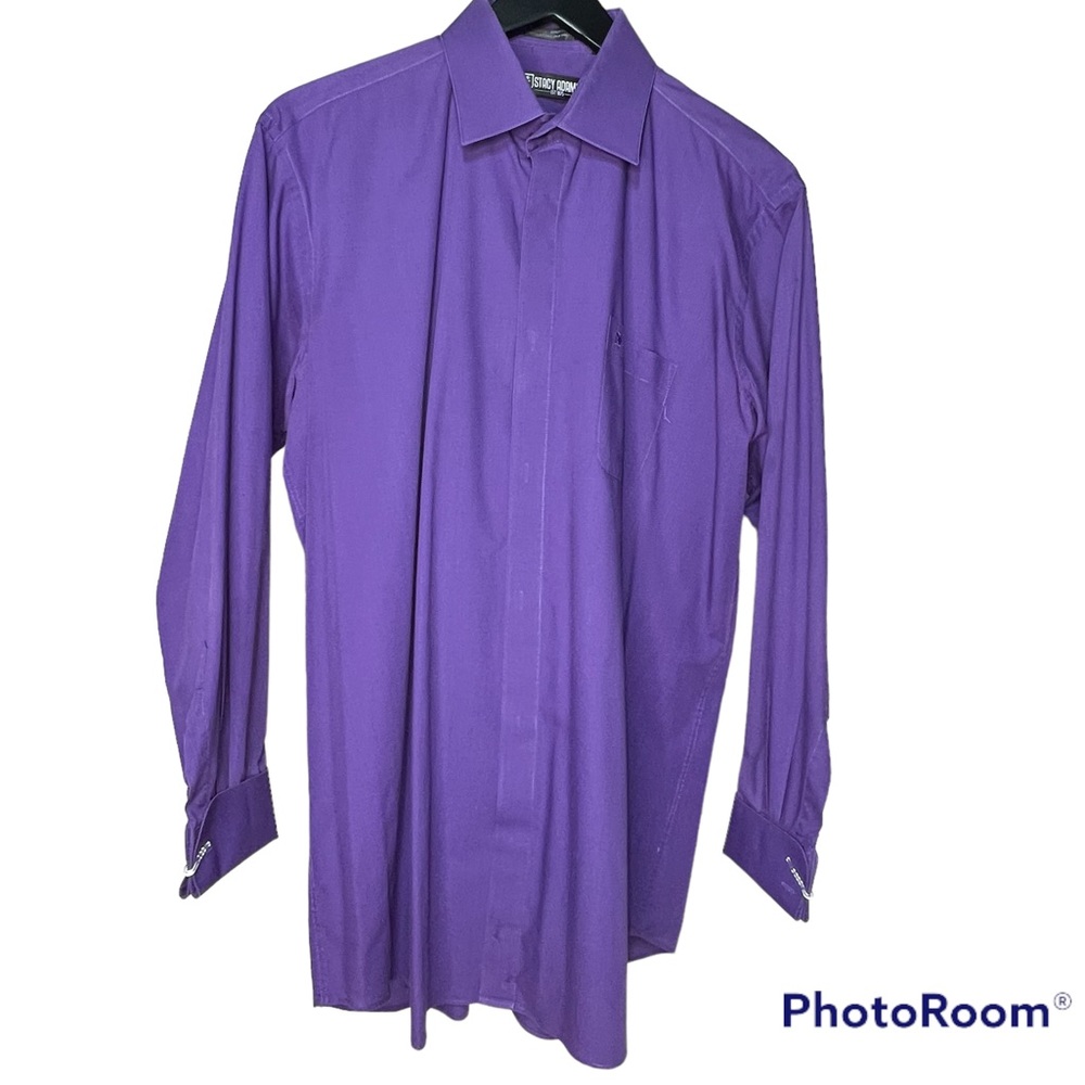 Men’s Stacy Adams long sleeve button down collared shirt purple 17 1/2 36/37